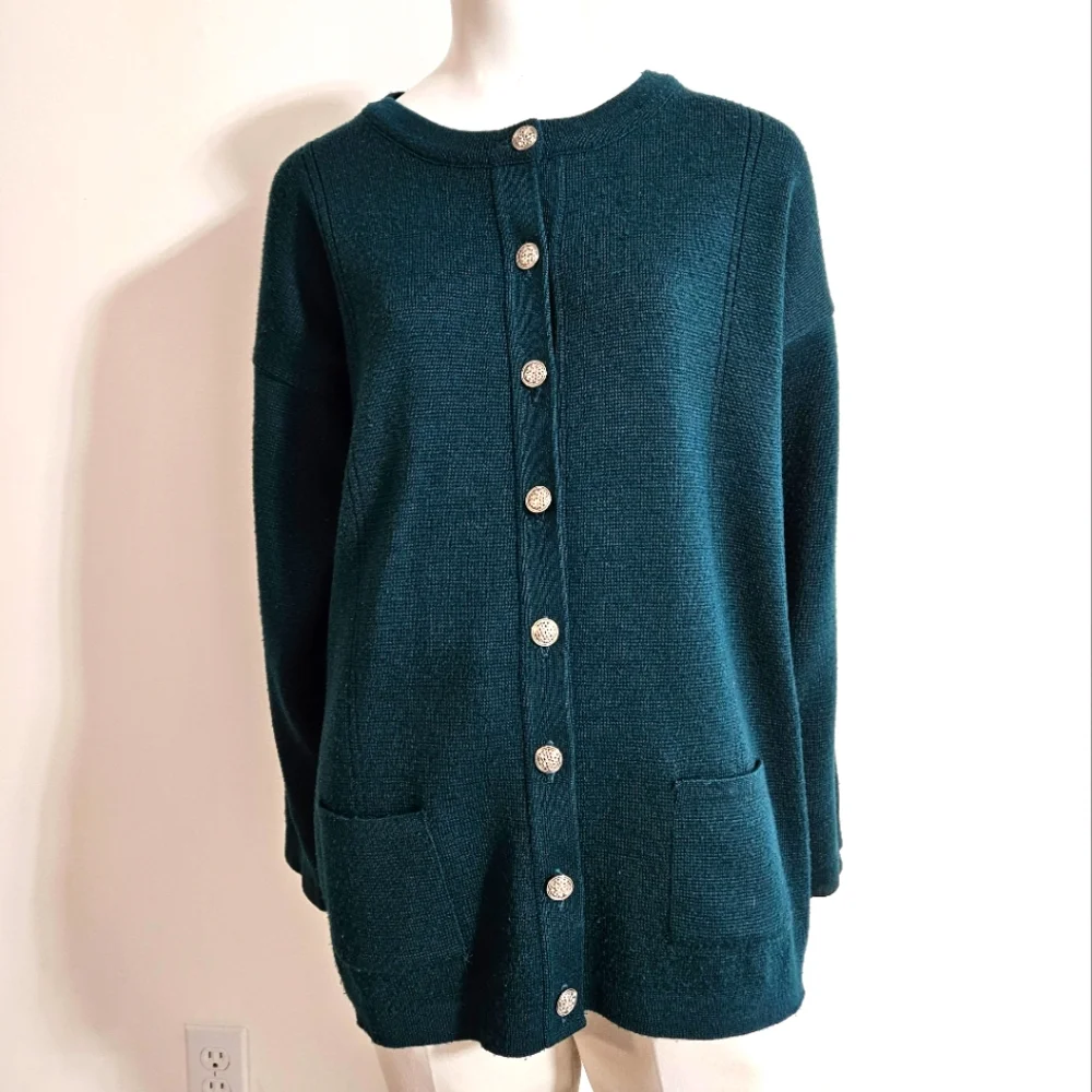 James Pringle Weavers British Isles Womens Wool Cardigan Sweater Knit Green M - Picture 4 of 15